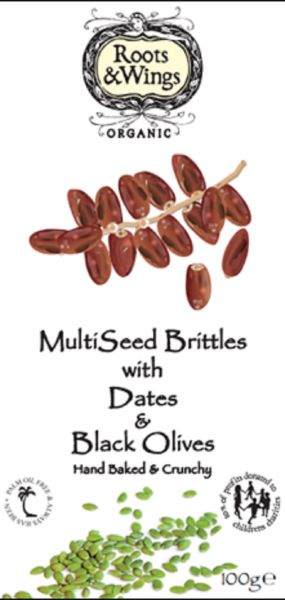 Roots & Wings MultiSeed Brittles with Dates & Black Olives 100g