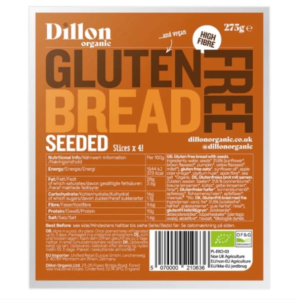 Dillon Organic- Sliced Gluten Free Seeded Bread 275g