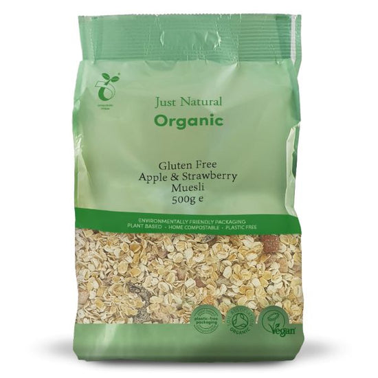Load image into Gallery viewer, Just Natural Muesli, Apple &amp;amp; Strawberry- Gluten Free 500g
