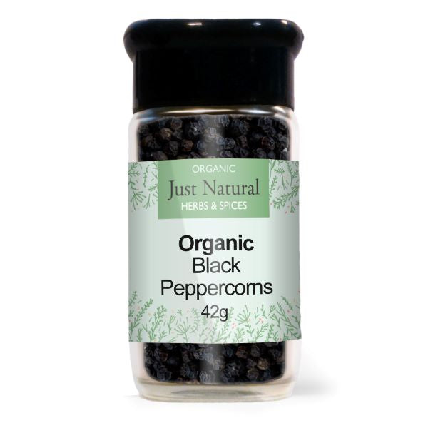 Just Natural Black Peppercorns- Glass 42g