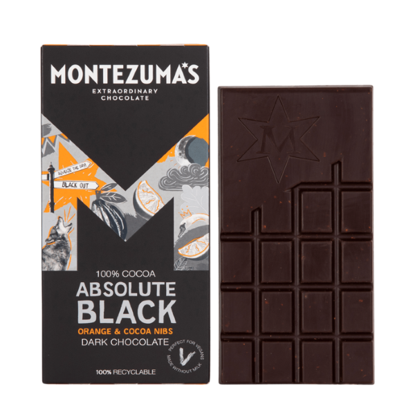 Montezumas Absolute Black 100% Cocoa- Orange & Cocoa Nib 90g