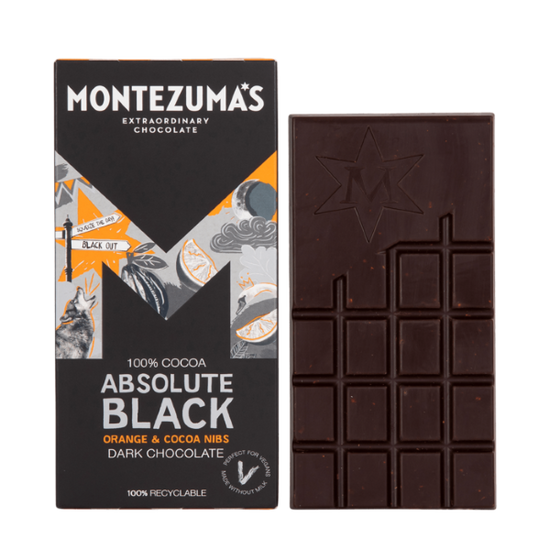 Montezumas Absolute Black 100% Cocoa- Orange & Cocoa Nib 90g