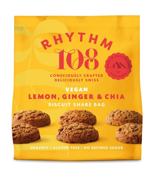 Load image into Gallery viewer, Rhythm 108 Biscuit Bag- Lemon, Ginger &amp;amp; Chia 135g
