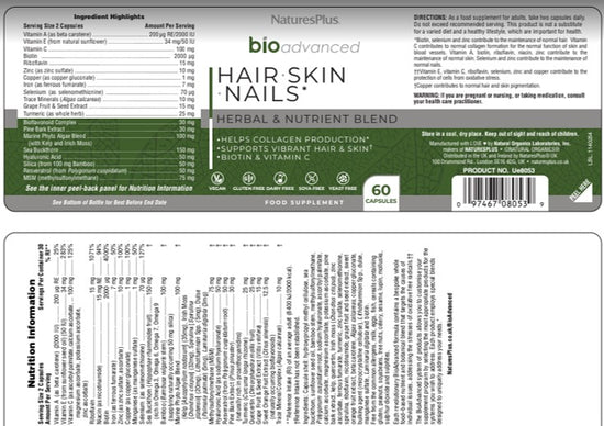 Natures Plus BioAdvanced Hair Skin Nails 60caps