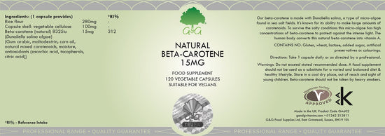 G&G Natural Beta-Carotene 15mg (from micro-algae) - 120 Capsules