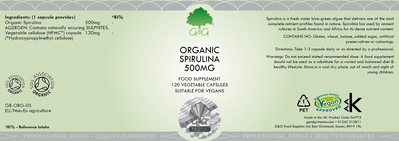G&G Organic Spirulina 500mg - 120 Capsules
