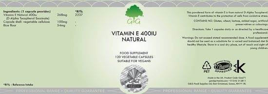G&G Natural Vitamin E 400iu - 120 Capsules